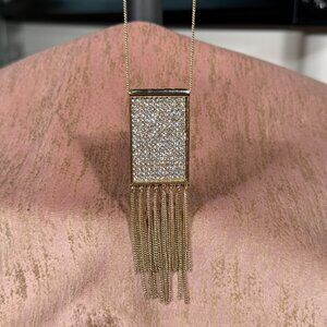 Gold-Tone Pave Crystal Tassel Pendant Necklace 32"